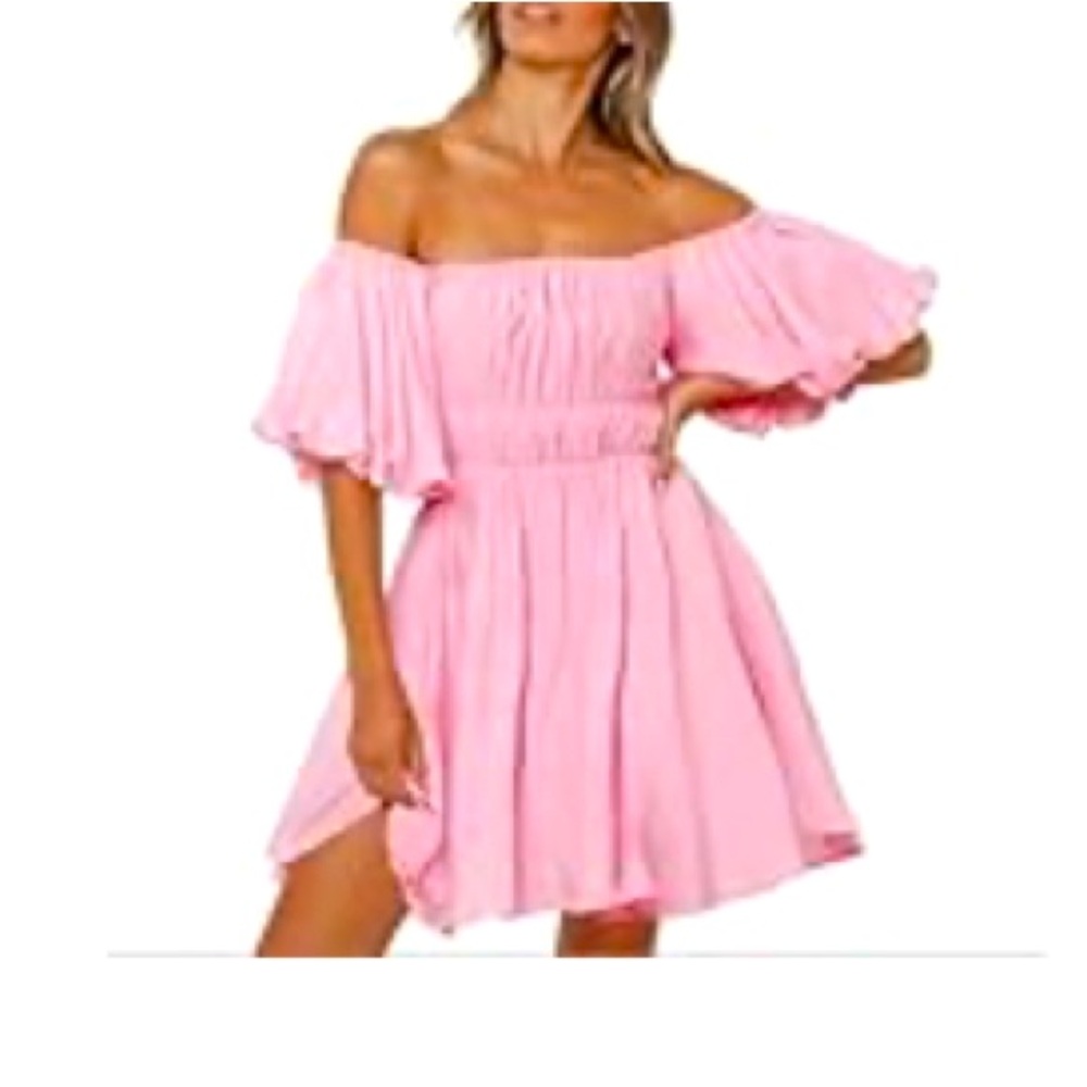 Bubblegum pink off shoulder Barbie core dress